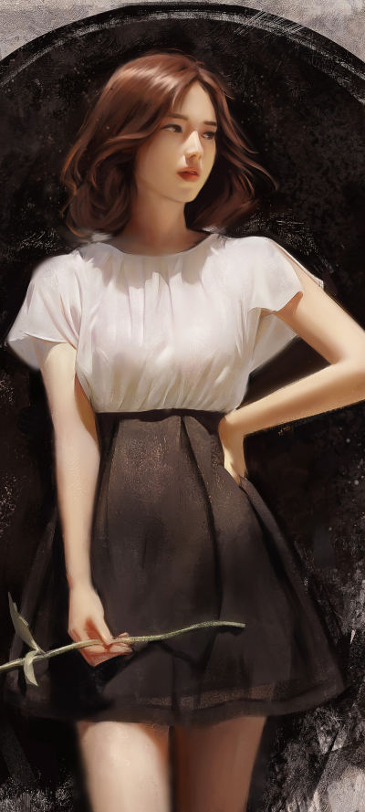 人像壁纸 黑色裙子短发好看身材动漫美女手机壁纸