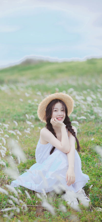 人像壁纸 [2436×1125]虞书欣 演员 明星 小清新 草帽 苹果手机美女壁纸图片