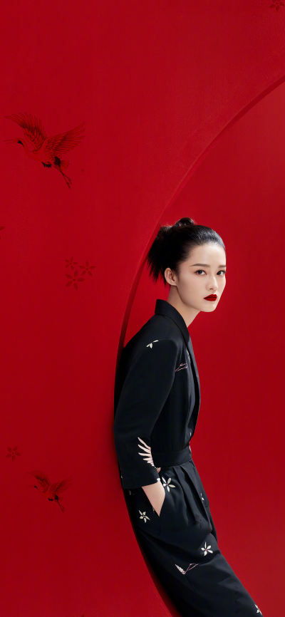 人像壁纸 [2436×1125]李沁 演员 明星 艺人 红色 苹果手机美女壁纸图片
