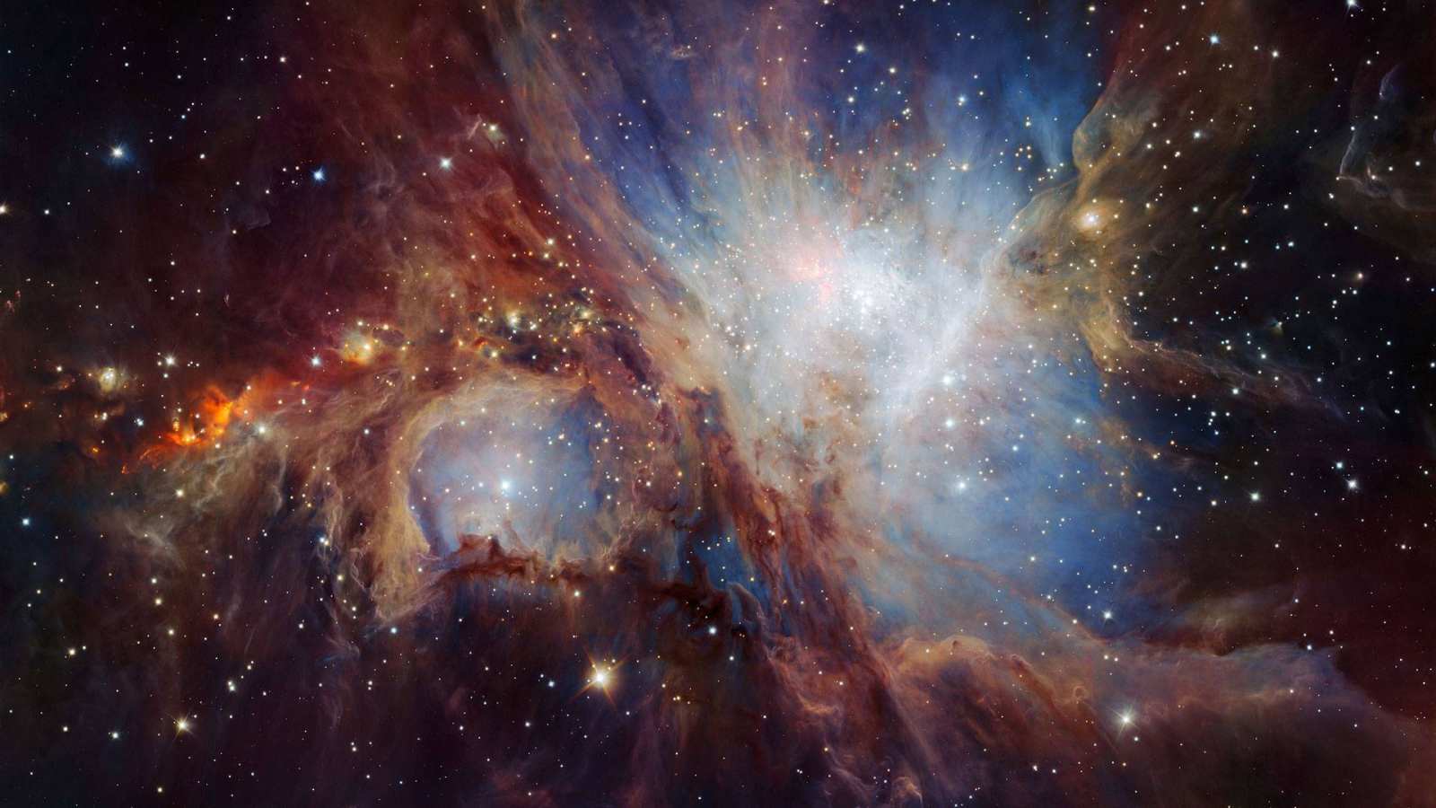 必应壁纸 2017年10月9日 从神鹰I号望远镜拍摄到的猎户座大星云的红外图像