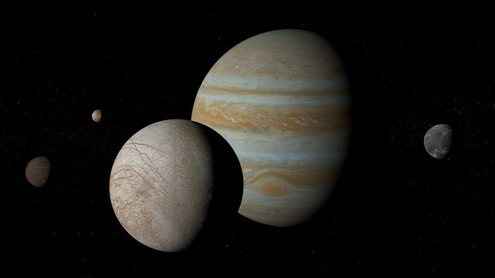 必应壁纸 2020年1月7日 木星的卫星——木卫一、木卫二、木卫三和木卫四